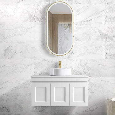Hampton Mark II 900mm Satin White Wall Hung Vanity with Empire Black Top 10TH
