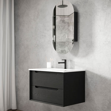 Byron 750mm Black Oak Wall Hung Vanity with Mont Blanc 60mm Top 10TH