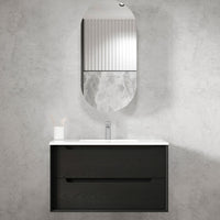 Byron 900mm Black Oak Wall Hung Vanity with Empire Black Top 10TH