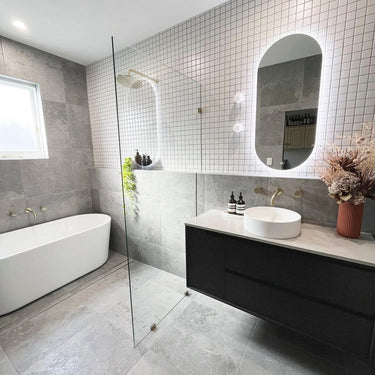 Byron 1200mm Black Oak Wall Hung Vanity with Amani Grey Top 10TH