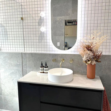 Byron 1200mm Black Oak Wall Hung Vanity with Mont Blanc Top 10TH