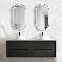 Byron 1500mm Black Oak Wall Hung Vanity with Amani Grey Top 12TH