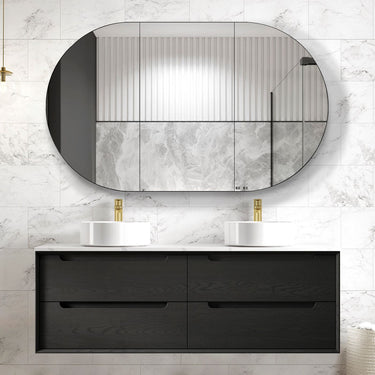 Byron 1500mm Black Oak Wall Hung Vanity with Empire Black Top 12TH