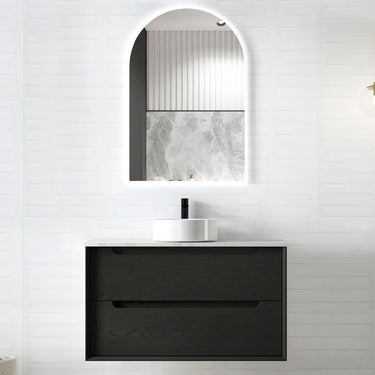 Byron 900mm Black Oak Wall Hung Vanity with Empire Black Top 10TH