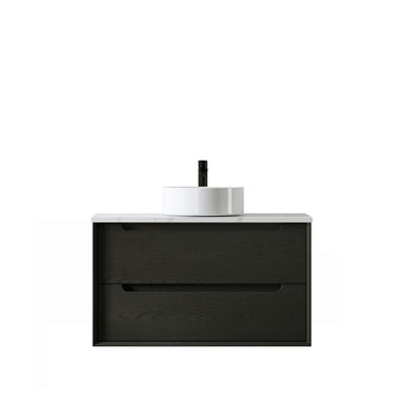 Byron 900mm Black Oak Wall Hung Vanity with Empire Black Top 10TH