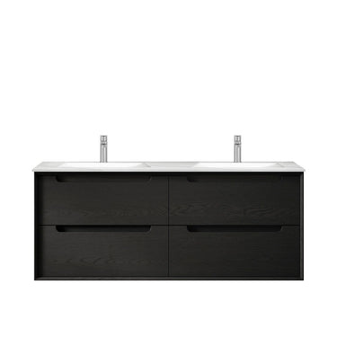 Byron 1200mm Black Oak Wall Hung Vanity with Mont Blanc Top Double Bowl
