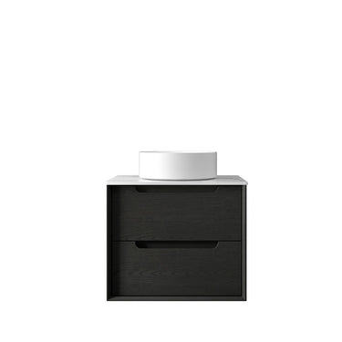 Byron 600mm Black Oak Wall Hung Vanity with Mont Blanc Top 12TH