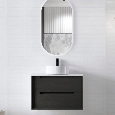 Byron 750mm Black Oak Wall Hung Vanity with Empire Black Top 10TH
