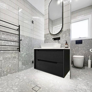 Byron 750mm Black Oak Wall Hung Vanity with Empire Black Top 12TH