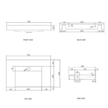 Moonlight 750mm Solid Surface Top