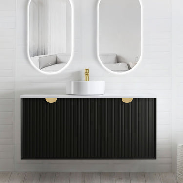 Marlo Fluted 1200mm Matte Black Wall Hung Vanity with Amani Grey Top 10TH