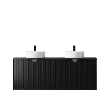 Marlo Fluted 1500mm Matte Black Wall Hung Vanity with Amani Grey Top NTH
