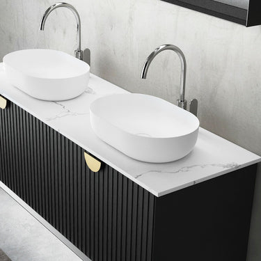 Marlo Fluted 1500mm Matte Black Wall Hung Vanity with Amani Grey Top 10 & 2TH