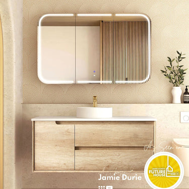 Byron 1200mm Natural Oak Wall Hung Vanity with Empire Black Top 10TH