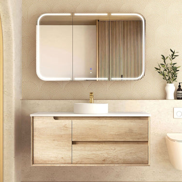 Byron 1200mm Natural Oak Wall Hung Vanity with Empire Black Top 10TH