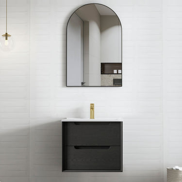 Byron 600mm Black Oak Wall Hung Vanity with Amani Grey Top NTH