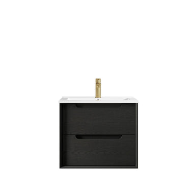 Byron 600mm Black Oak Wall Hung Vanity with Amani Grey Top 10TH