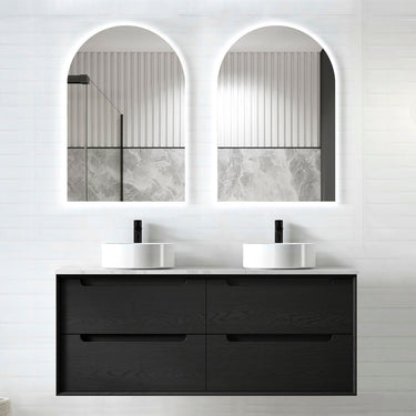 Byron 1200mm Black Oak Wall Hung Vanity with Mont Blanc Top Double Bowl