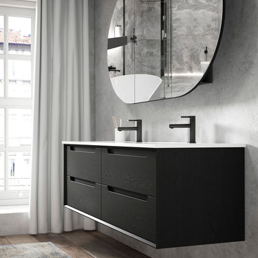 Byron 1200mm Black Oak Wall Hung Vanity with Mont Blanc Top Double Bowl