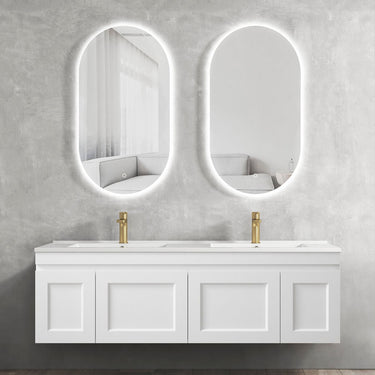 Hampton Mark II 1500mm Satin White Wall Hung Vanity with Empire Black Top 12TH