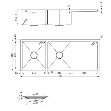 Zue Sink 116D 1160x460x220