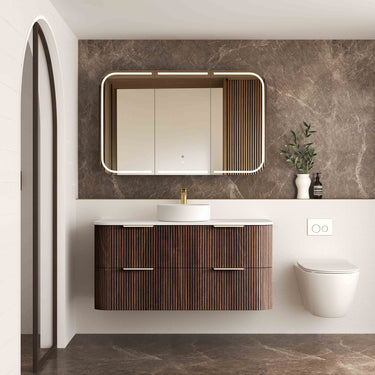 HAVANA Wall Hung Fluted Curve Vanity Sable Walnut (All Sizes)
