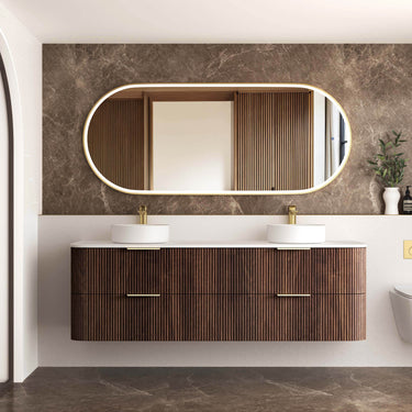 HAVANA Wall Hung Fluted Curve Vanity Sable Walnut (All Sizes)