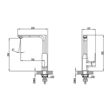 Seto Sink Mixer technical drawing
