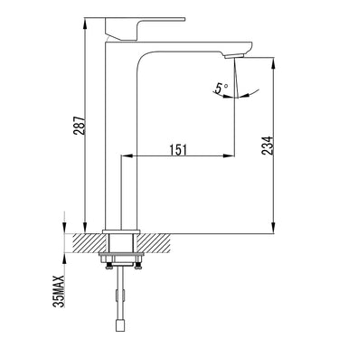 Seto Basin Mixer High Rise technical drawing