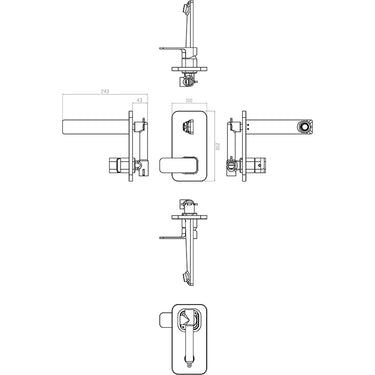 Seto Wall Basin Mixer technical drawing