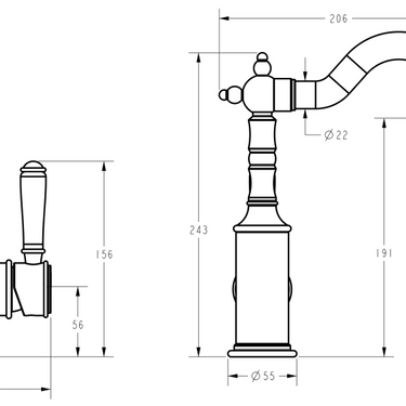 Clasico Tall Basin Mixer Hook Spout / Ceramic Handle