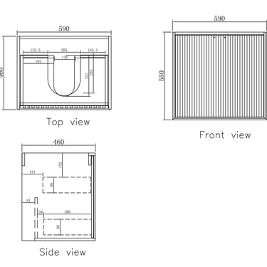 Marlo Fluted Wall Hung Vanity Matte Black 600mm Cabinet Only