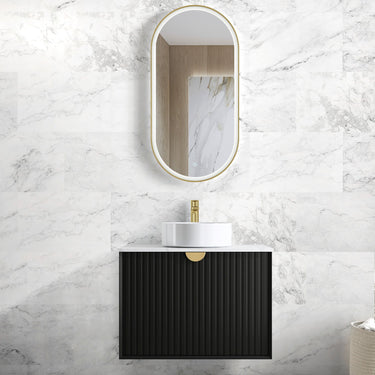Marlo Fluted Wall Hung Vanity Matte Black 750mm Cabinet Only