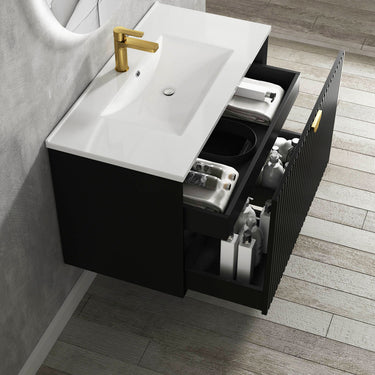 Marlo Fluted Wall Hung Vanity Matte Black 750mm Cabinet Only