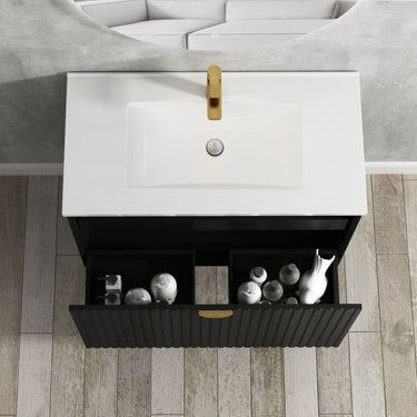 Marlo Fluted Wall Hung Vanity Matte Black 750mm Cabinet Only
