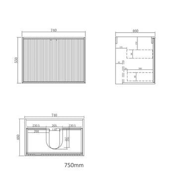 Marlo Fluted Wall Hung Vanity Matte Black 750mm Cabinet Only