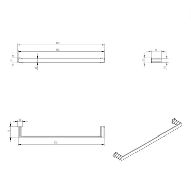 Oskar 600mm Chrome Single Towel Rail