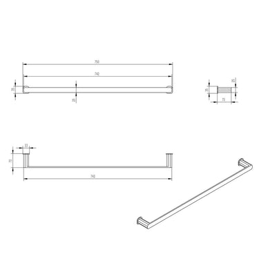Oskar 750mm Chrome Single Towel Rail