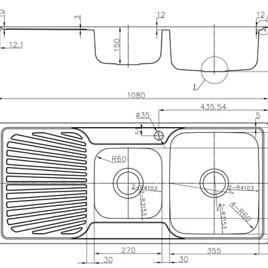 Otus 1 & 1/2 Bowl Single Drainer Sink RHB   1080mm
