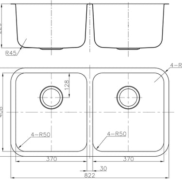 Otus Double Bowl Undermount Sink   822mm