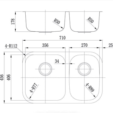 Otus 1 & 1/2 Bowl Undermount Sink   710mm