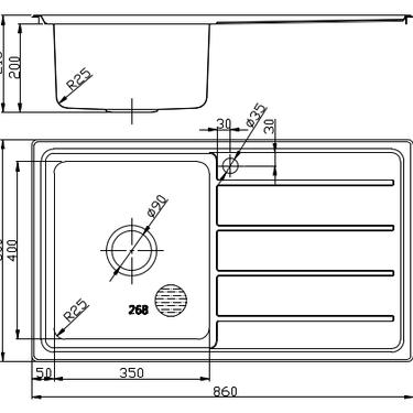 Seto Single Bowl Single Drainer Sink LHB   860mm
