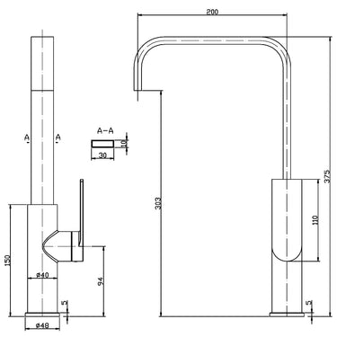 Ruki Sink Mixer line drawing