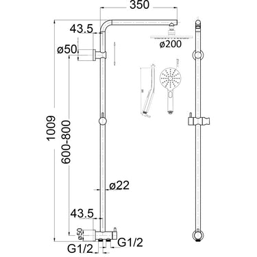 Cora Shower Set Multifunction 2 hose Chrome 200mm