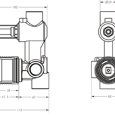 Sora SS Wall Diverter  Mixer Rough-In Body