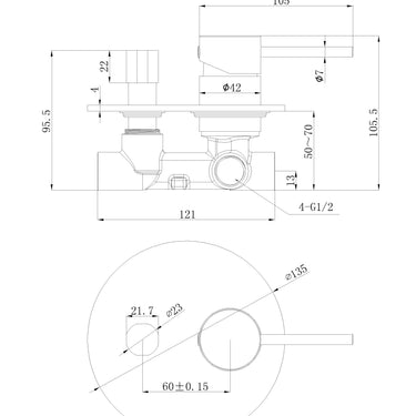 Otus Slimline SS304  Wall Mixer Diverter Body