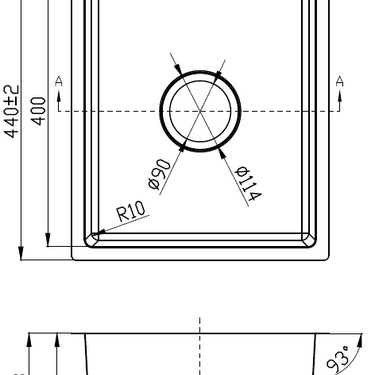 Cora Single Bowl Undermount Sink 93 degree   340mm