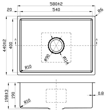 Cora Single Bowl Above / Undermount Sink  540mm