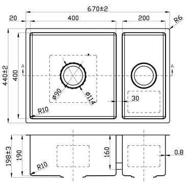 Cora 1 & 1/2 Bowl Above / Undermount Sink  670mm