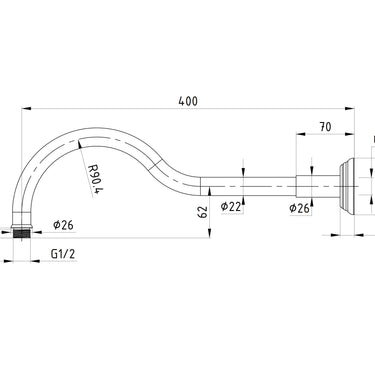Clasico Shower Arm Horizontal 400mm